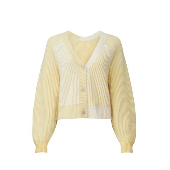NAADAM Wool Cashmere Ribbed Color Block Fisherman Sweater Cardigan XS Cozy Crop - Picture 13 of 13